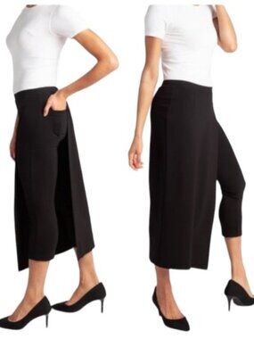 Betabrand Black Sassiest Crop Pants with Skirt Overlay Size XXL